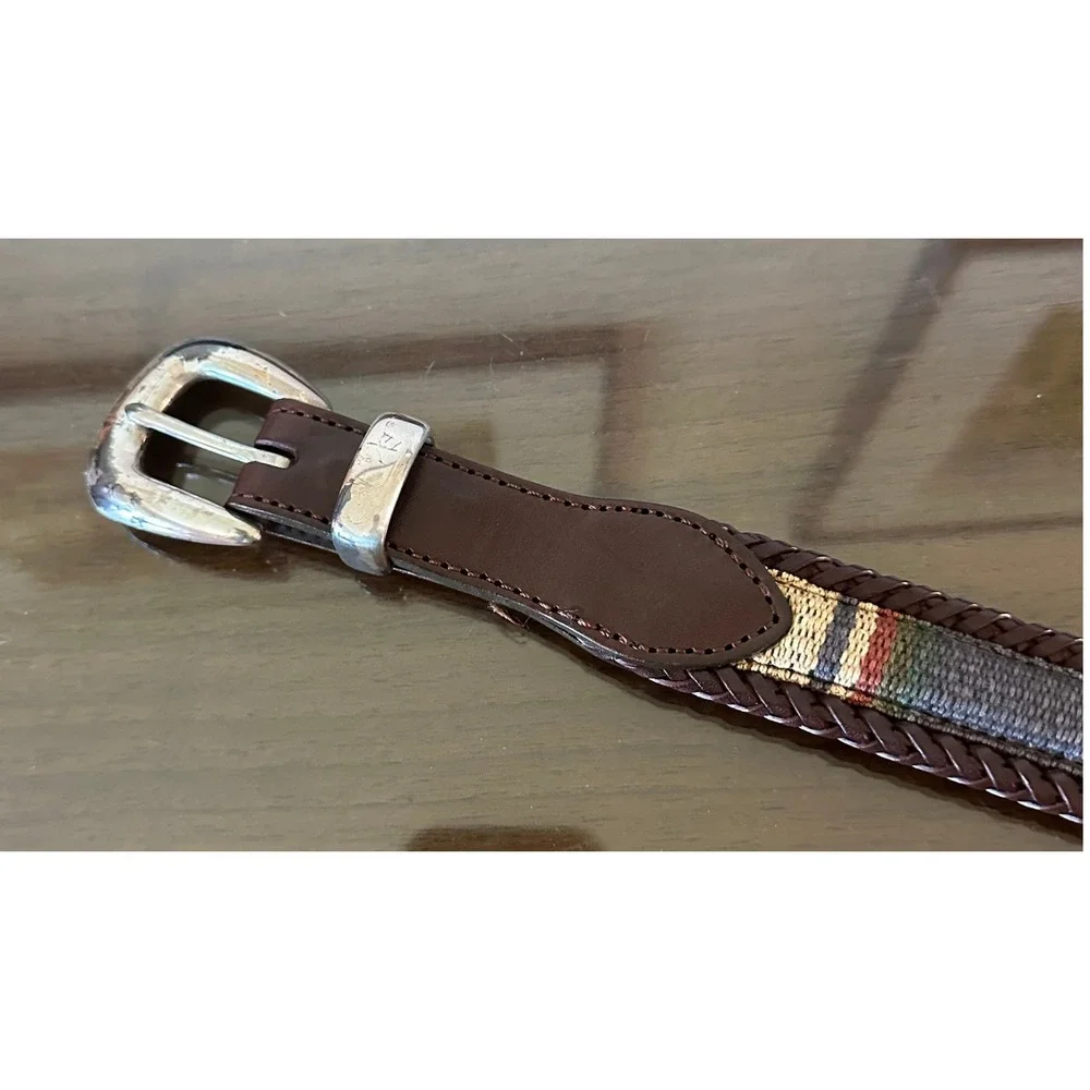 Vtg 90s Brighton Woven Leather Braided Belt Brown Western Striped Size 40 67506